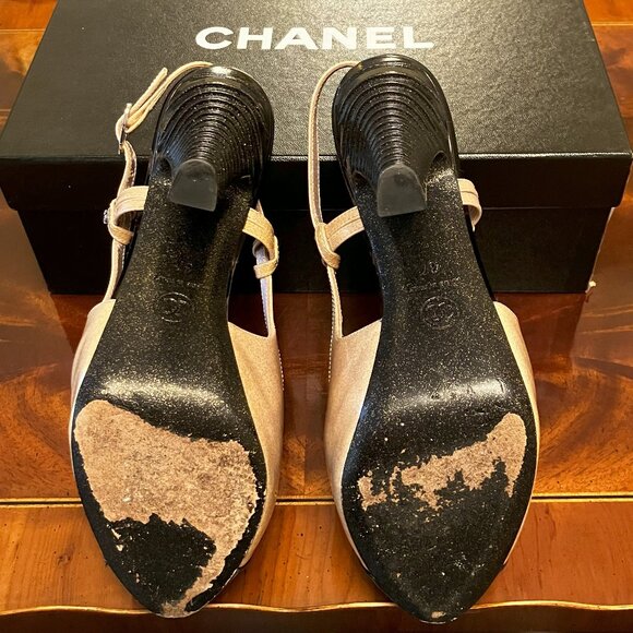 💯Authentic CHANEL Pink/Black Glitter Slingbacks - Size 37 - Picture 13 of 15